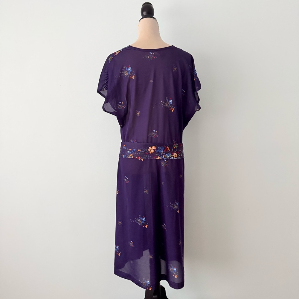 Vintage 1970s It’s A Lehigh Sheer Floral Wrap Midi Dress Purple Boho - Picture 8 of 15